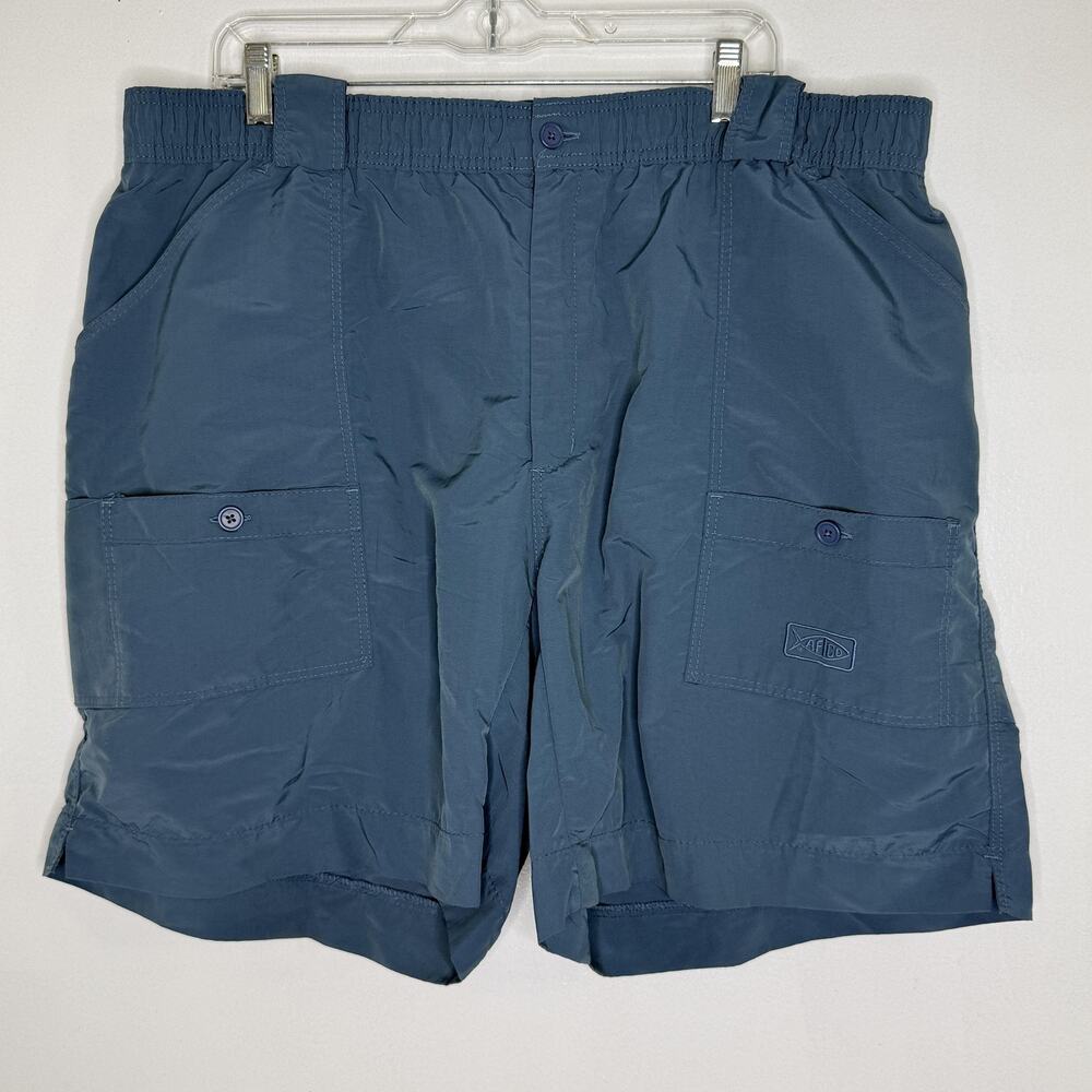 AFTCO Shorts Mens 42 Blue Nylon Cargo Elastic Waist Fishing Hiking Outdoor 8"